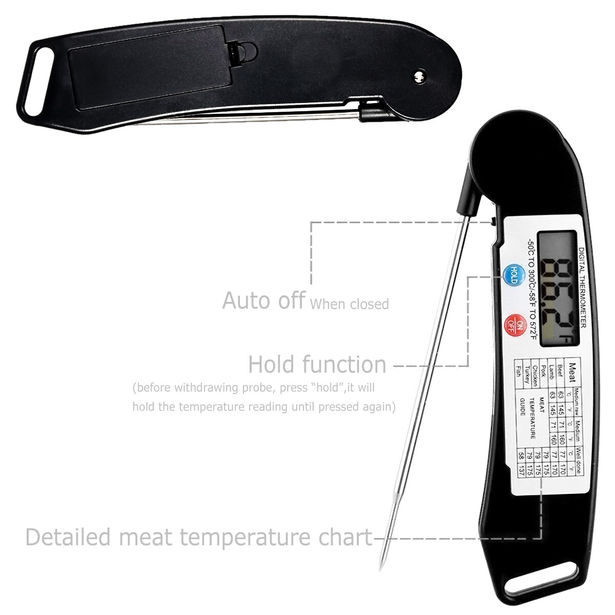 Meat Thermometer Instant Read Digital Kitchen Grill Cooking BBQ Baking Food