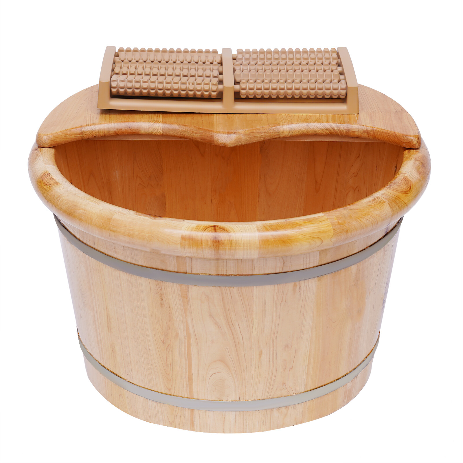 Cedar Wood Foot Basin +Massager Wooden Bucket Foot Bath Massage Plus Cover Plate