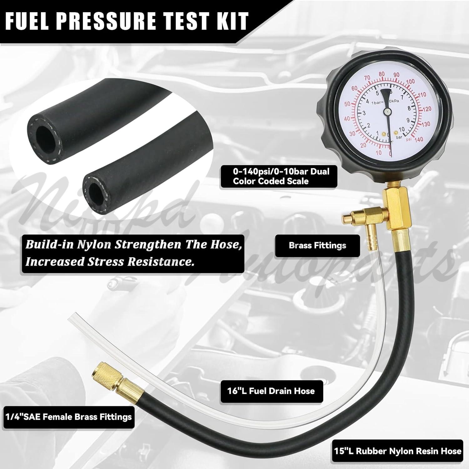 0-140PSI Fuel Injection Pump Pressure Tester Injector Pump Pressure Gauge Kit US