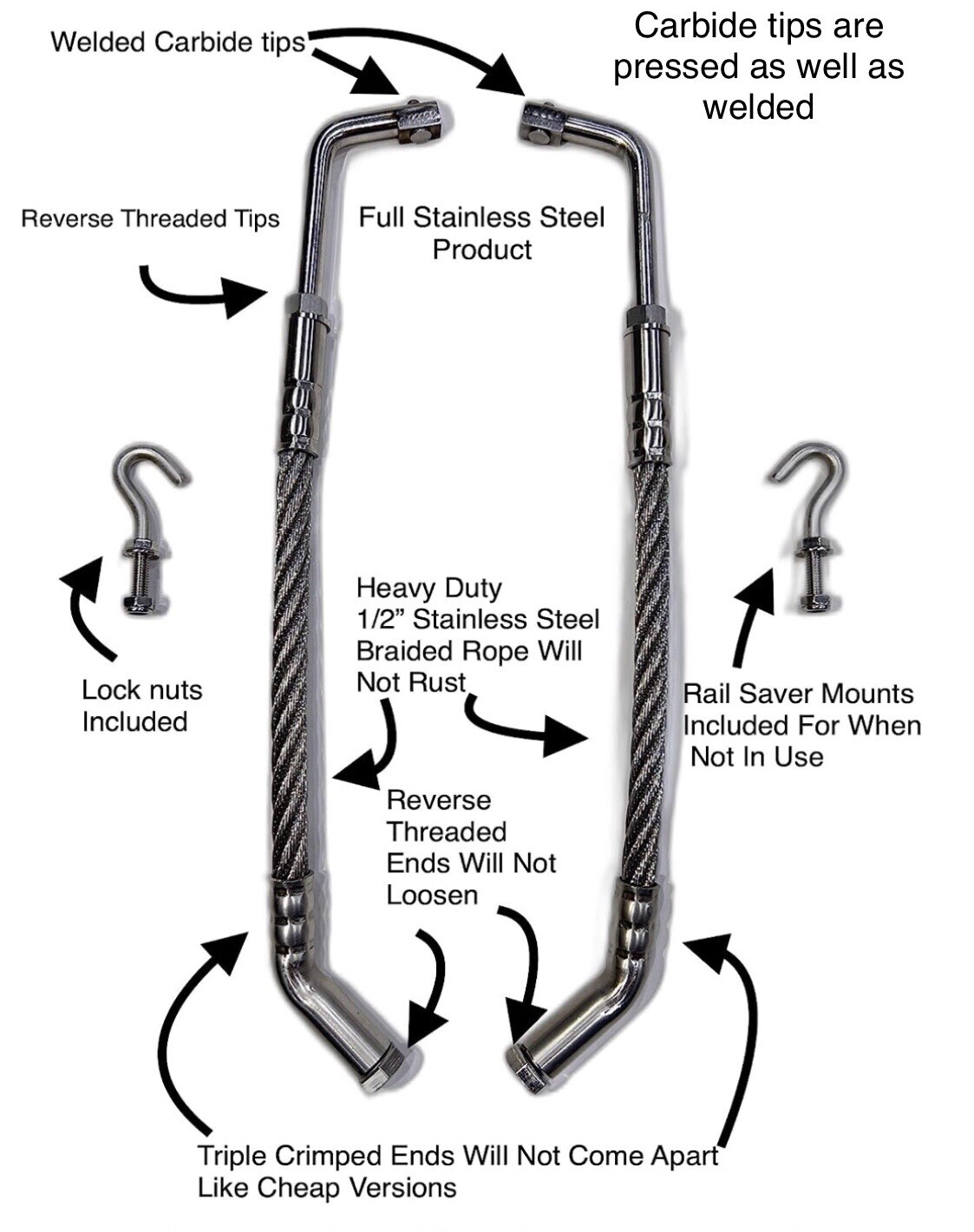 Snowmobile Ice Scratchers- Stainless Steel With Welded And Pressed Carbide Tips