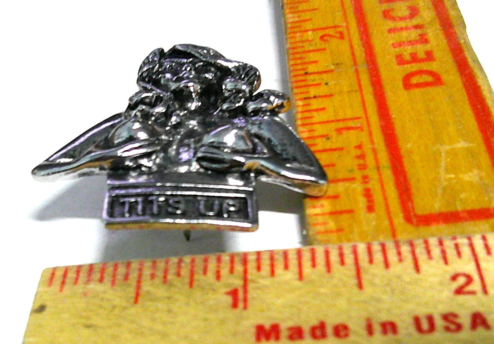 Tits Up pin vintage collectible old boobs breasts pinback biker vest badge