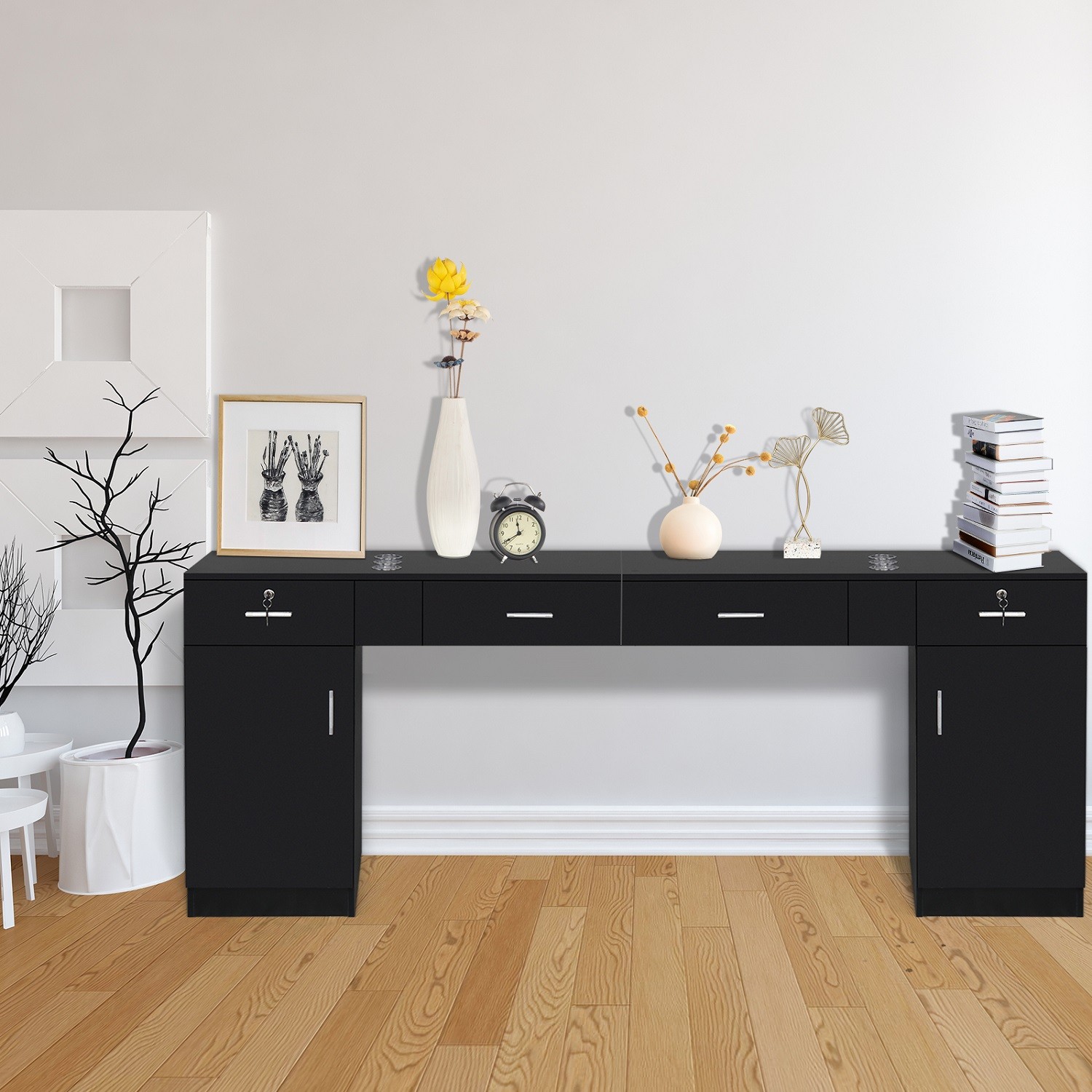 Wall Mount Salon Station Beauty Barber Equipment for Hair Stylist with 2 Drawers