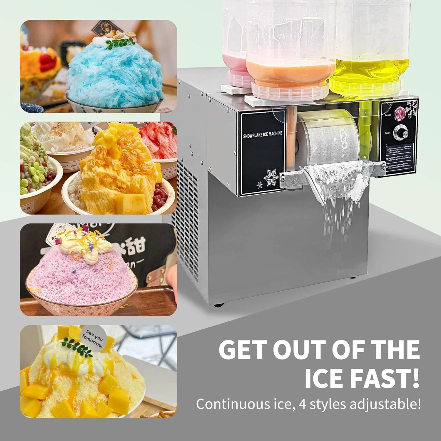 4Barrels Snowflake Ice Machine SnowCone Maker AirCooling System SmartTouchScreen