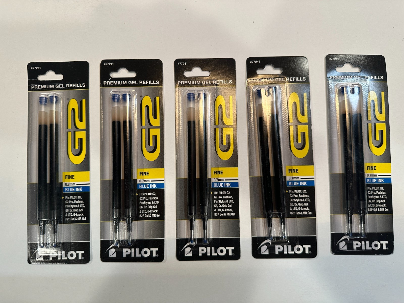 5- Pack  PILOT G2 Premium Gel Refills - Blue Fine 0.7mm