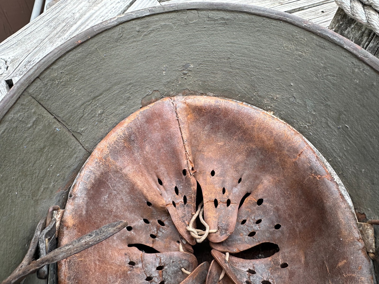 WWI WWII German M18 Combat helmet - thick camo finish - 1938 chinstrap