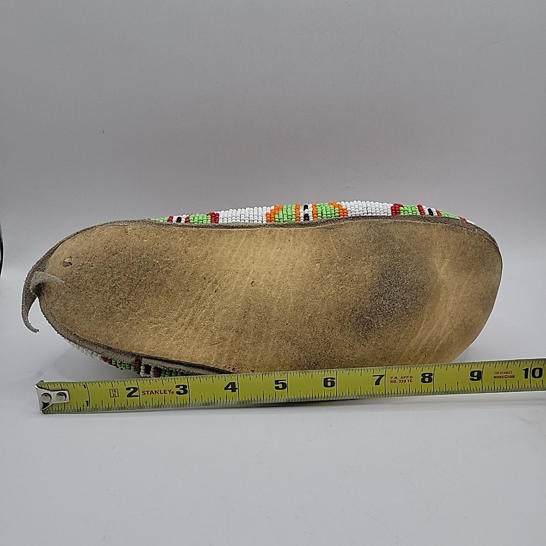 Vintage Plains Indian Beaded Moccasin Single Fully Beaded Leather Sole