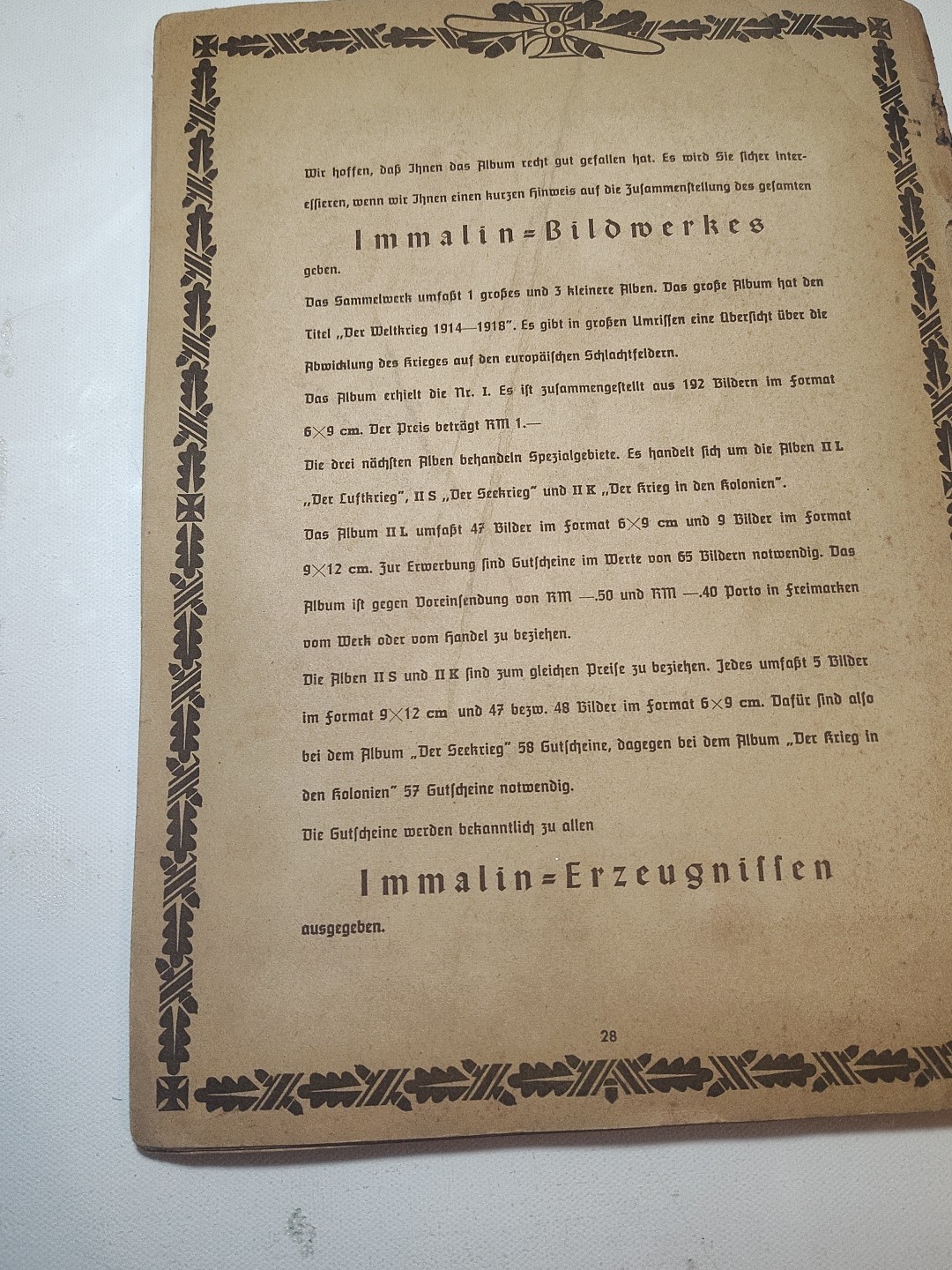 Rare Der Weltkrieg 1914/18: Der Luftkrieg" Air War WW1 German Immalin-Werke GmbH