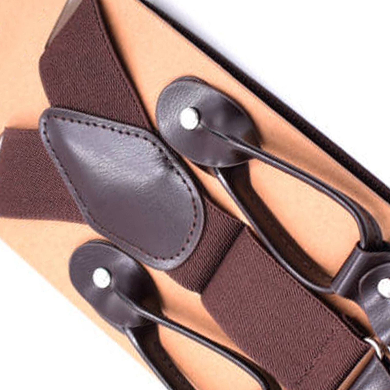 6 Button Holes Link Men's Suspenders Deep Coffee Color 24-43" Adjustable Length