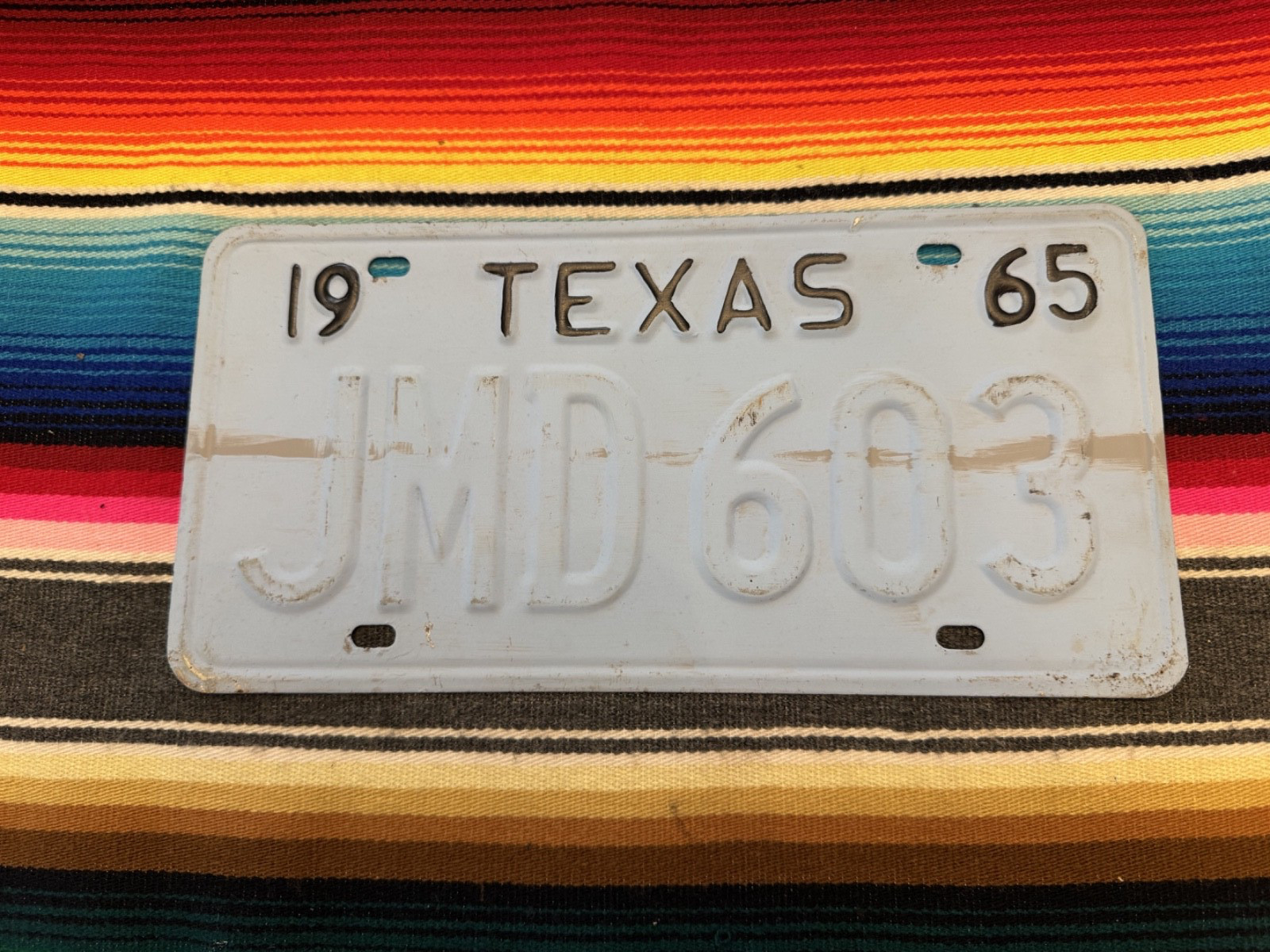 1965      TEXAS      PASSENGER       LICENSE         PLATE     JMD   603  SINGLE
