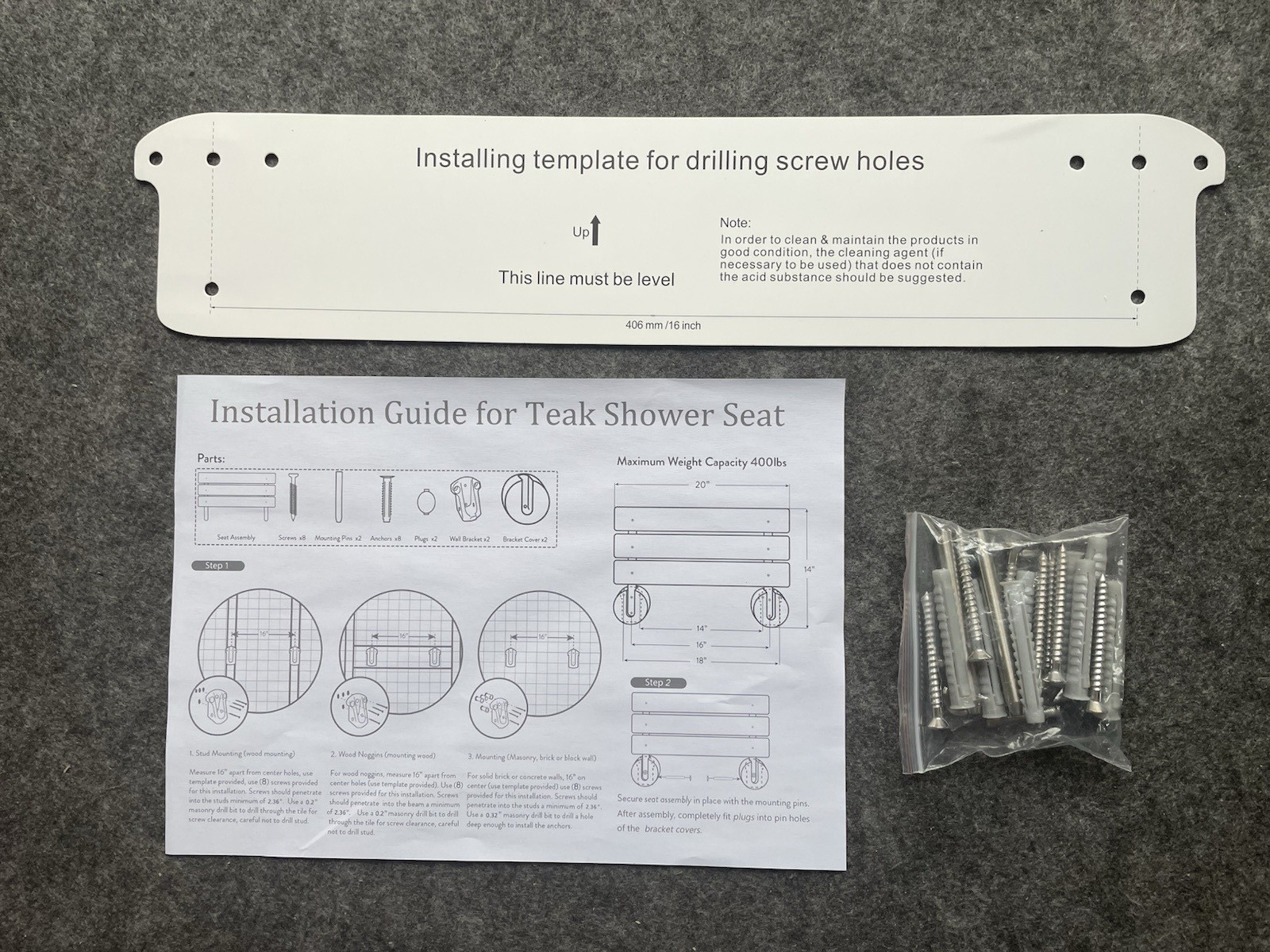 20" Teak Folding Shower Seat Wall Mounted -Chrome
