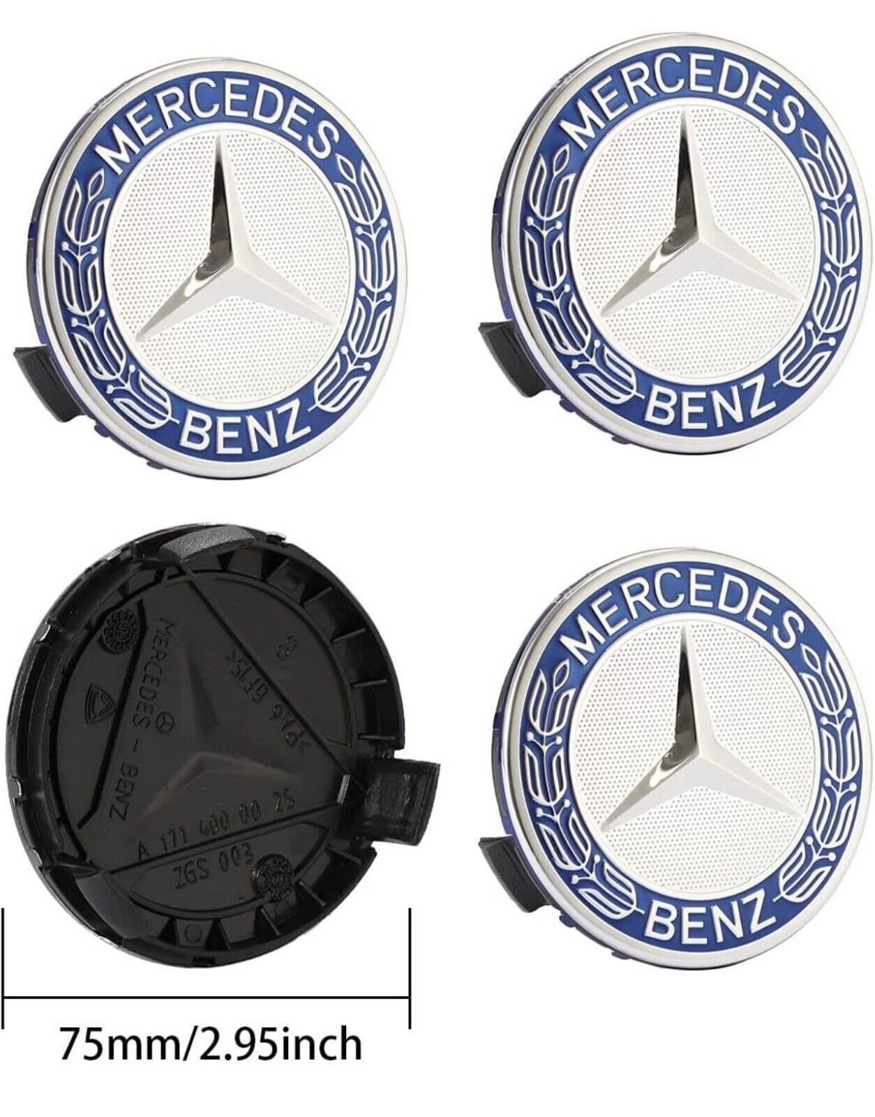 4Pack For Mercedes Benz Wheel Center Caps Emblem Rim Hub Cover Badge Blue 2.95in