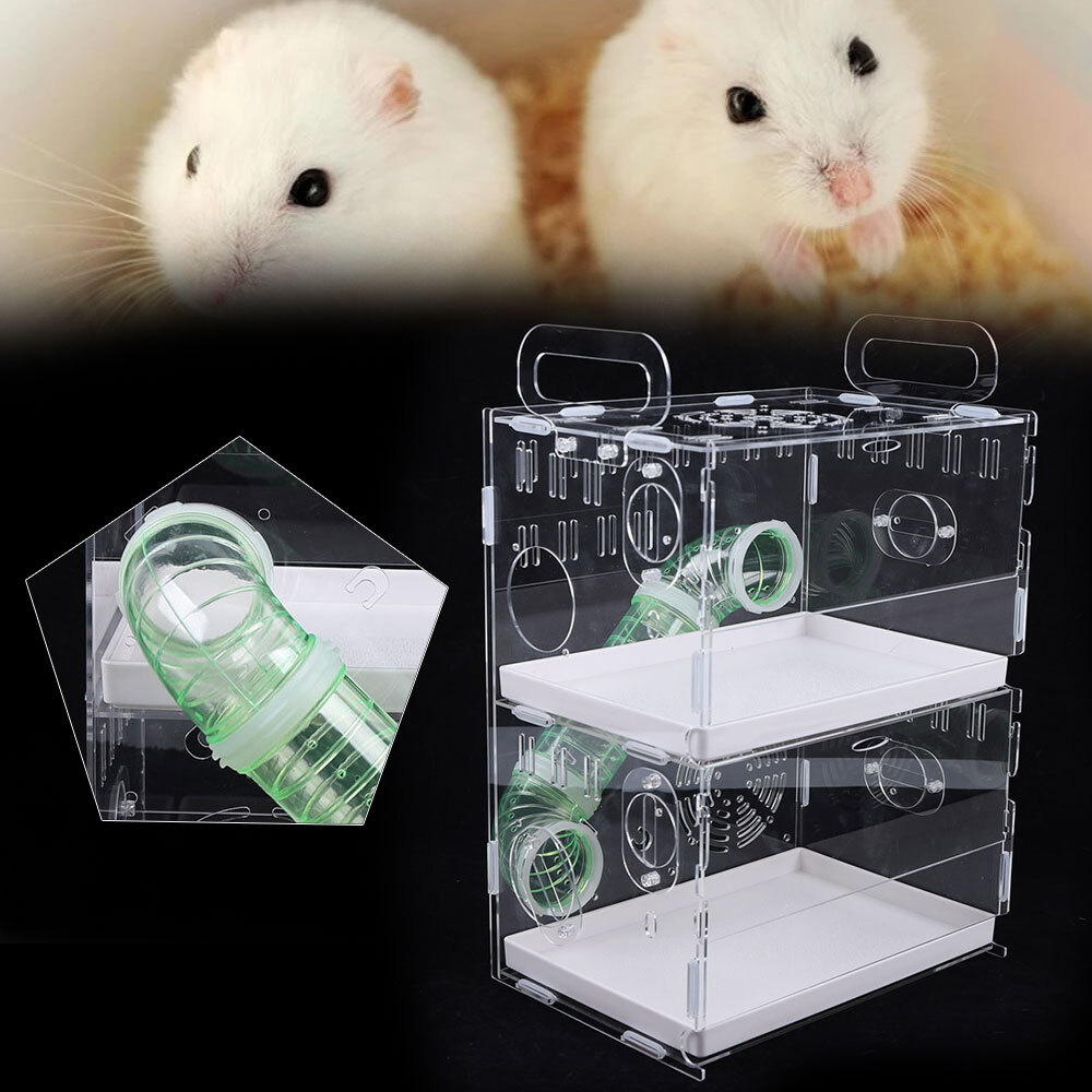 Acrylic 2 Tier Hamster Cage Habitat Clear Rodent Gerbil Mouse Mice Rat House usa