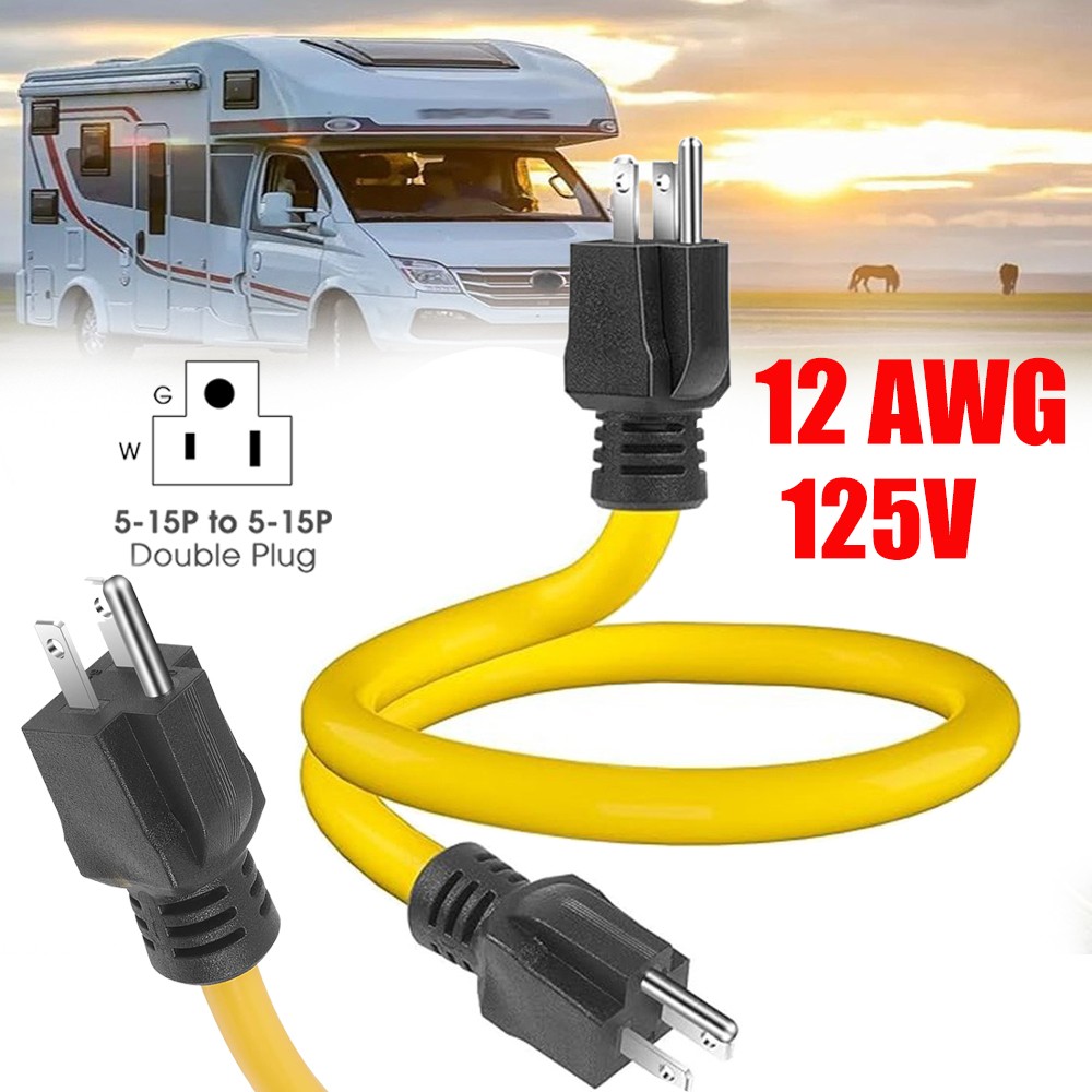 3 Prong Plug 125V Double Male Extension Cord NEMA 5-15P to 5-15P Adapter Yellow