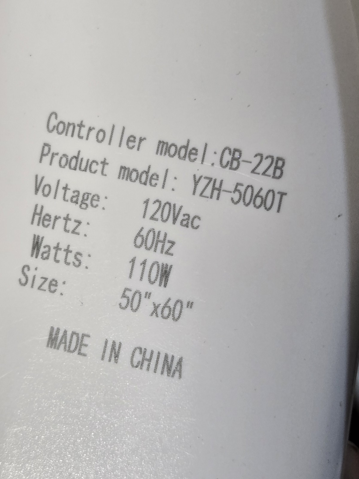 Halorest CB-22B YZH-5060T 3-Prong 110W Heated Blanket Mattress Pad Controller