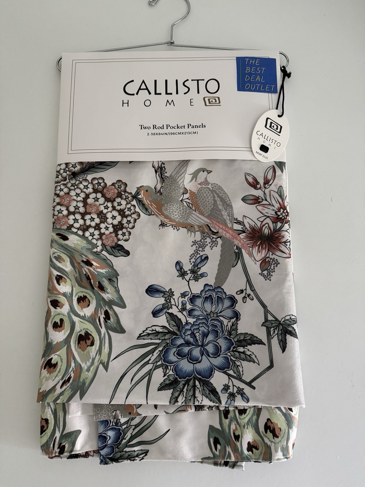 CALLISTO Window Curtains 2 Panels 38” X 84" Peacock Birds Drapers Back Top Ivory