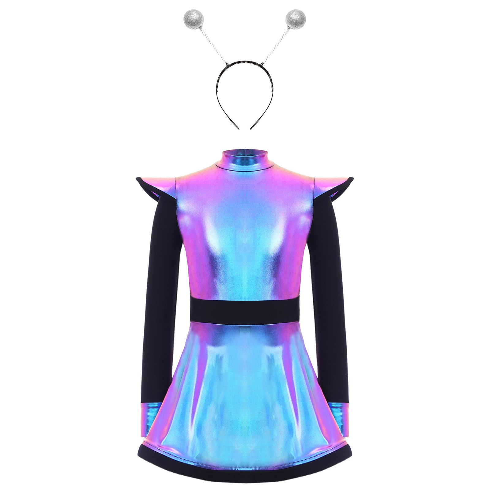 Kids Girls Dress Mock Neck Alien Costume Built-In Shorts Outfit Outerspace 2Pcs