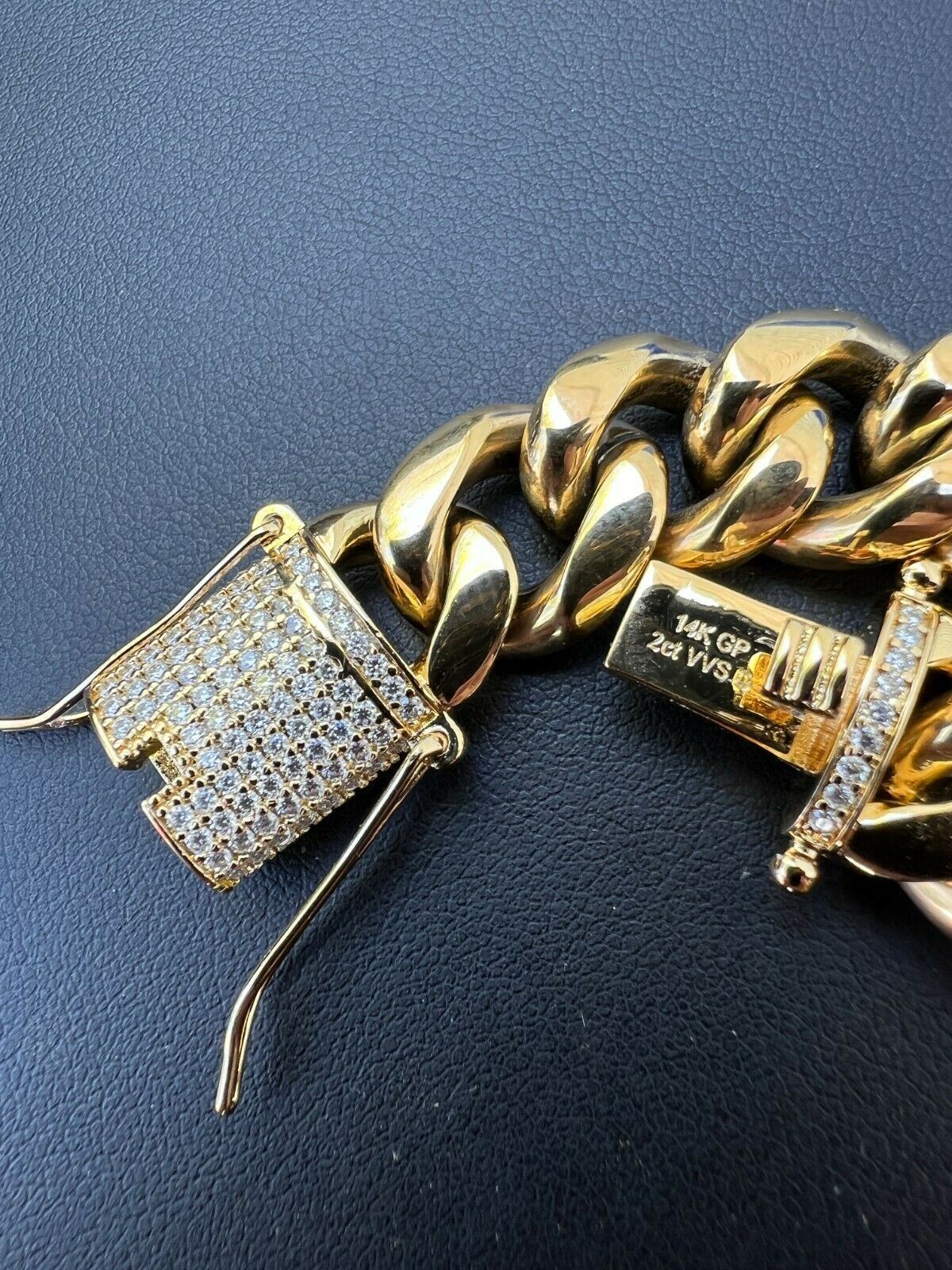 14k Gold Plated Stainless Steel Miami Cuban Bracelet Iced MOISSANITE Pass Tester