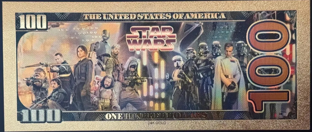 24k Gold Plated Jar Jar Binks Star Wars Banknote Collectible Bill