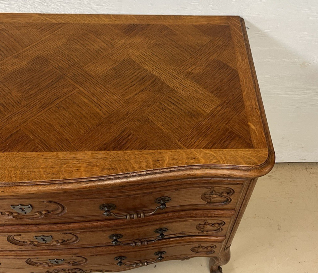 Antique French Provincial Louis XV Oak Three Drawer Chest Bedside Table
