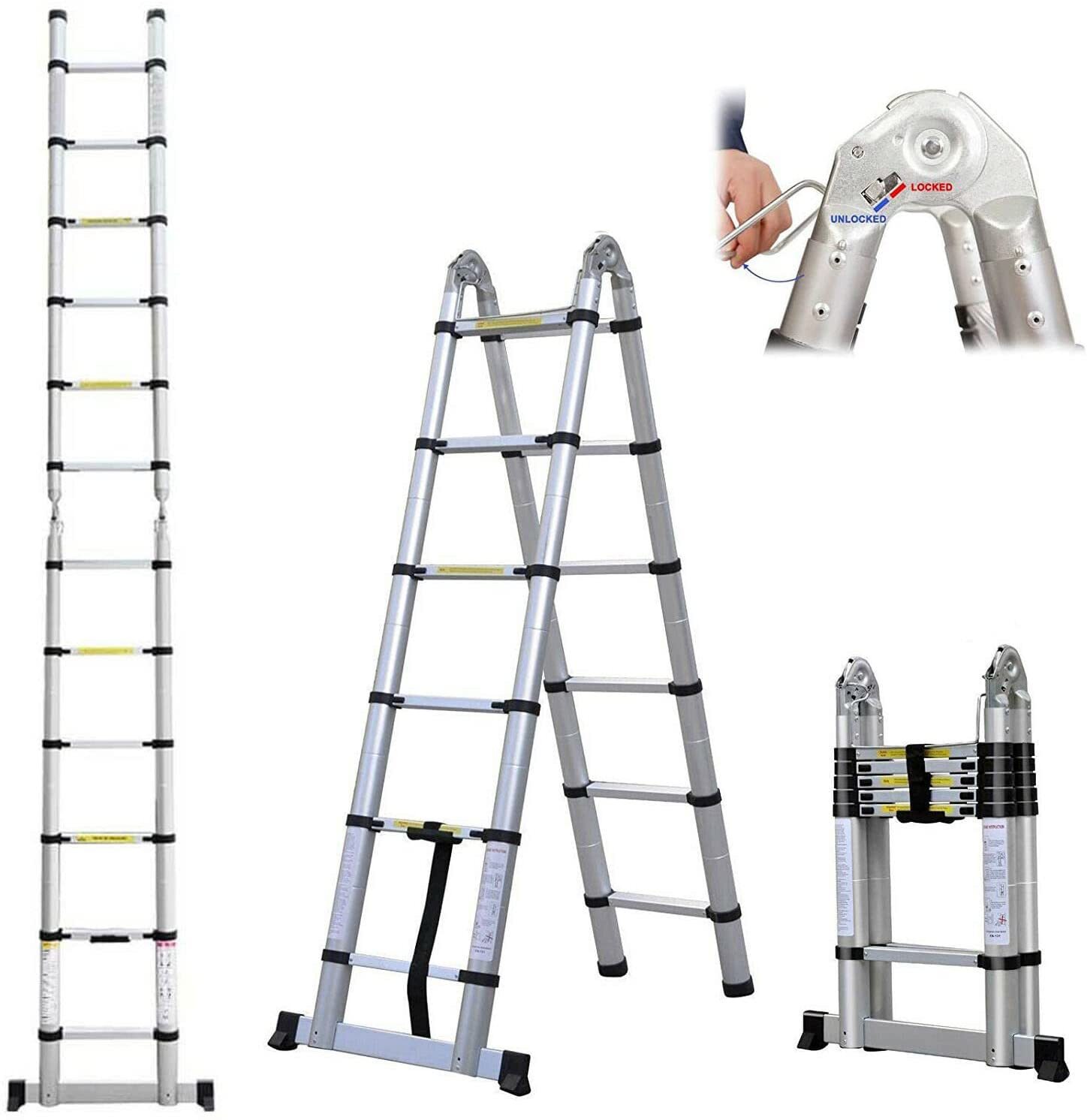 16.5FT Heavy Duty Multi-Purpose Aluminium Telescopic Ladder Extendable A-Frame