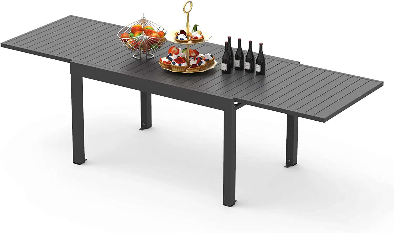 Domi Patio Dining Expandable Table Metal Aluminum Outdoor Table for Porch Lawn