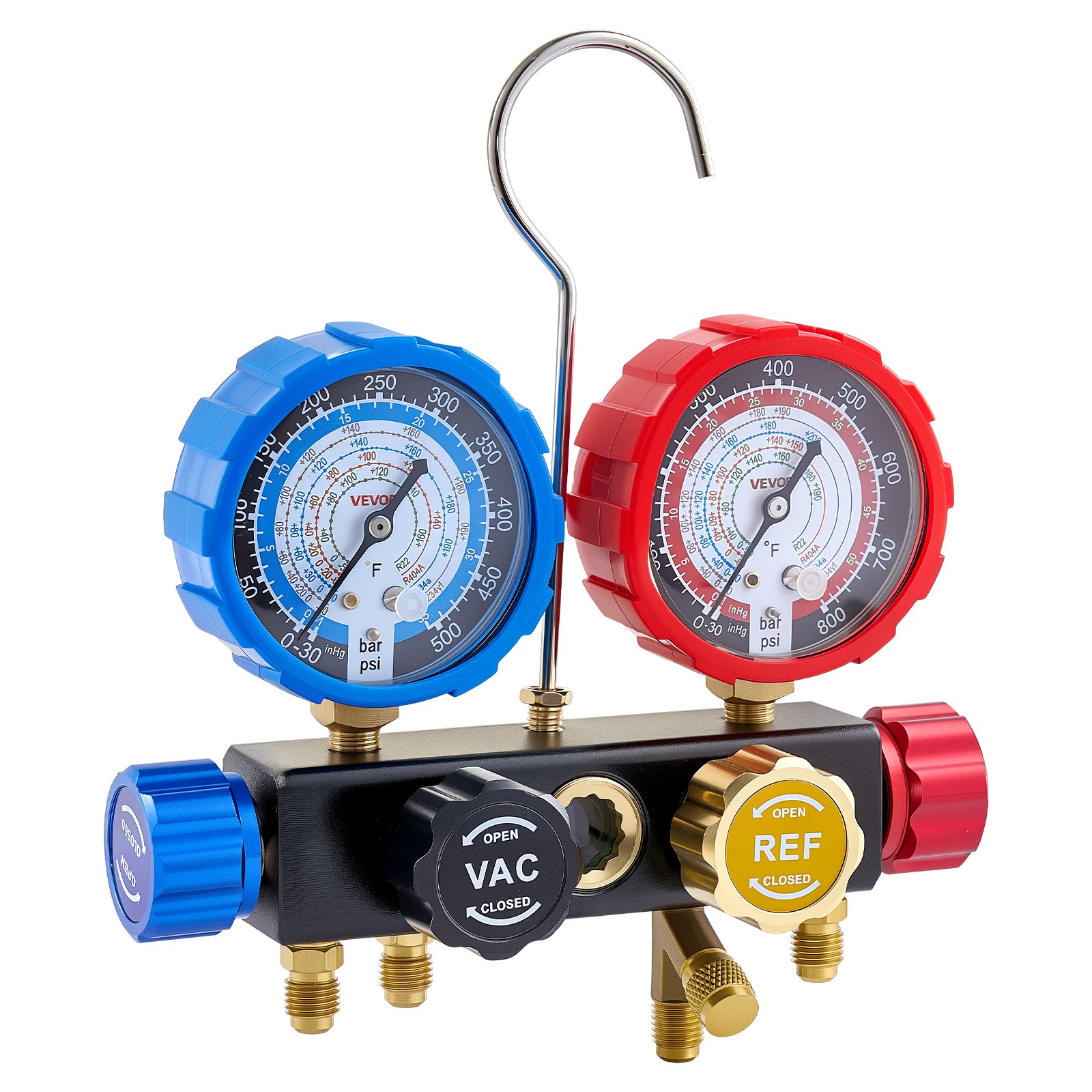 VEVOR AC Manifold Gauge Set 4-Way R134a R404A R1234yf R22 Refrigeration Charging