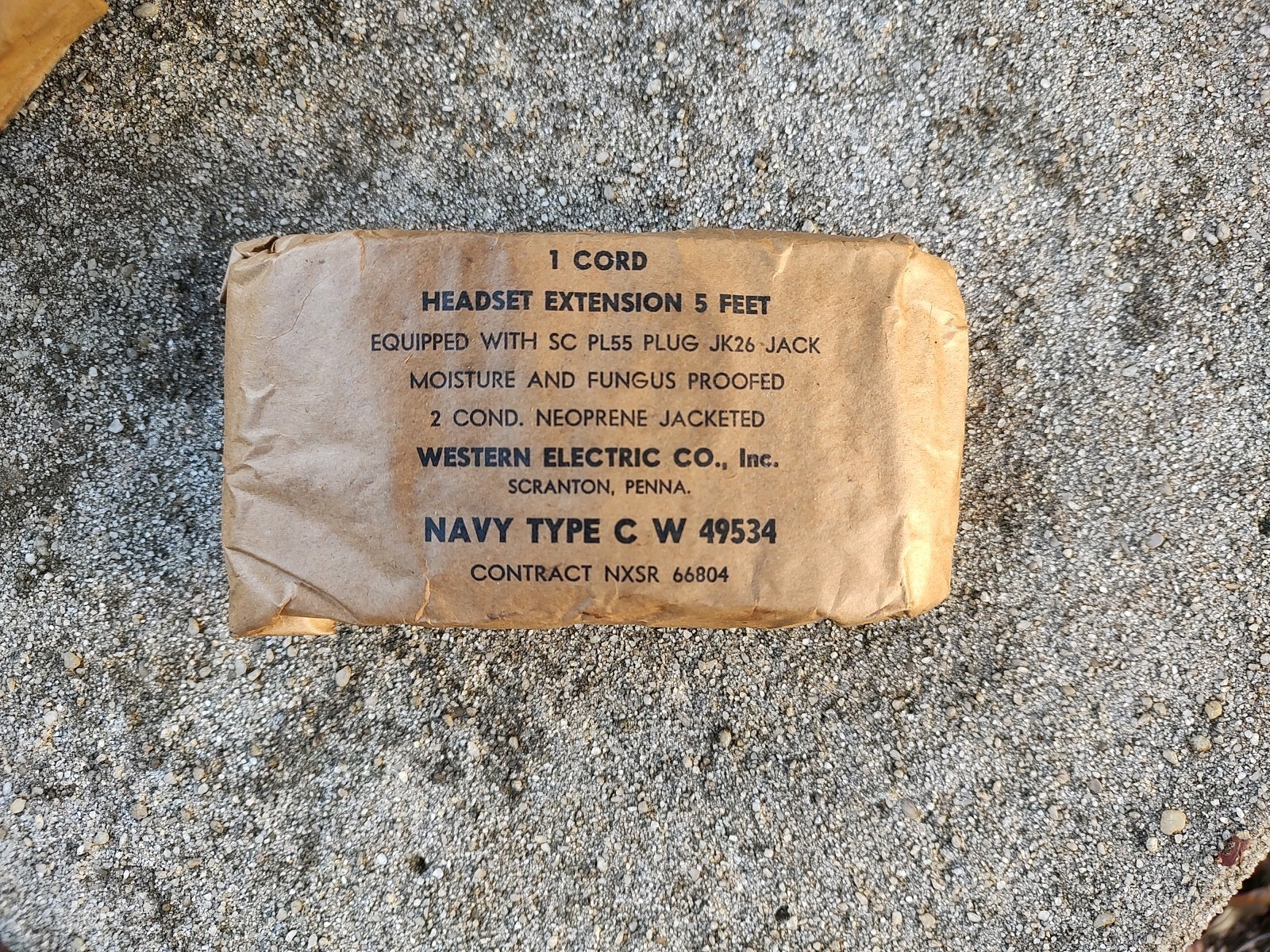 NOS, sealed, Headset Extension Cable CW49534, PL-55/JK-26, US Army / Navy