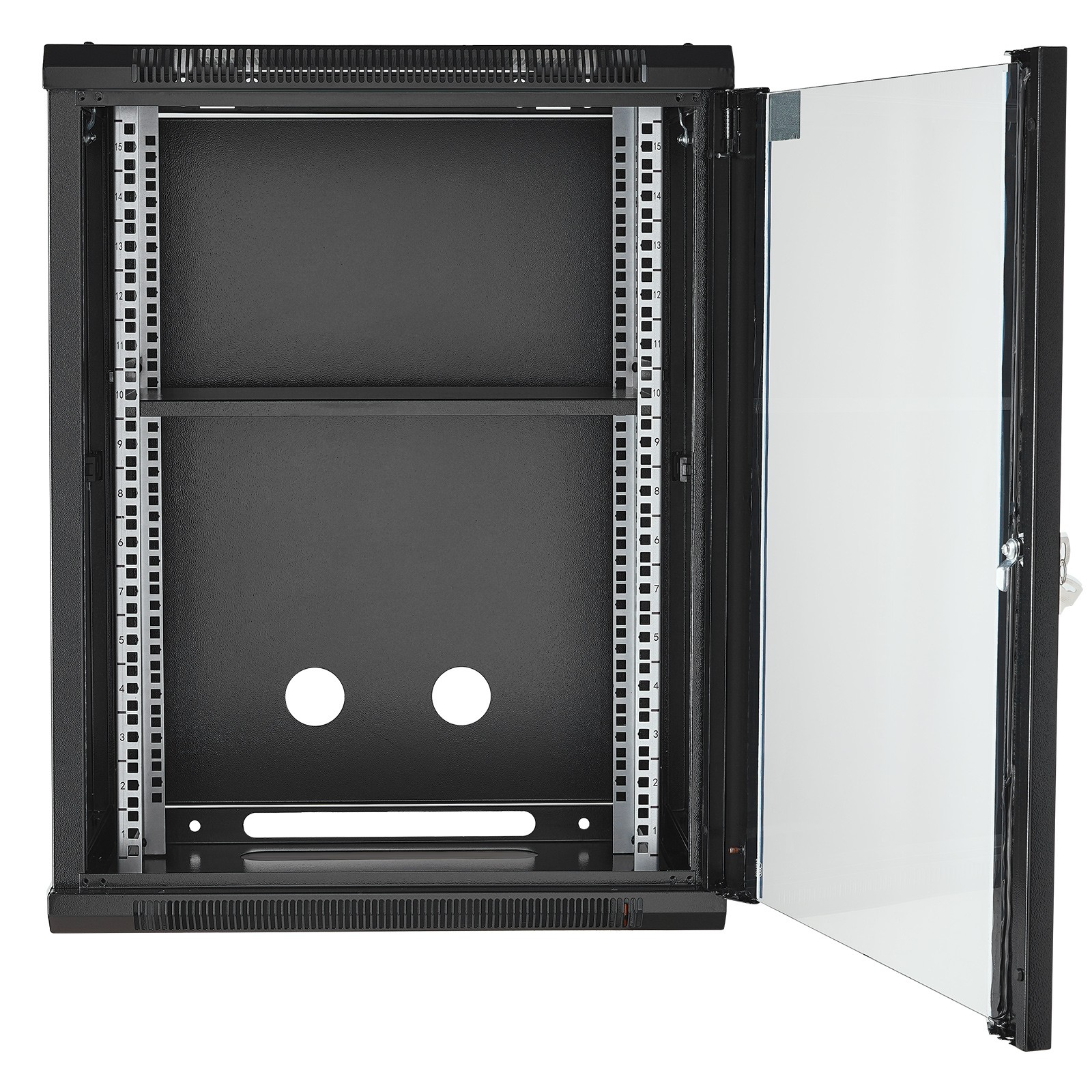 15U Wall Mount Network Server Rack Cabinet Enclosure 18'' Glass Door Lock