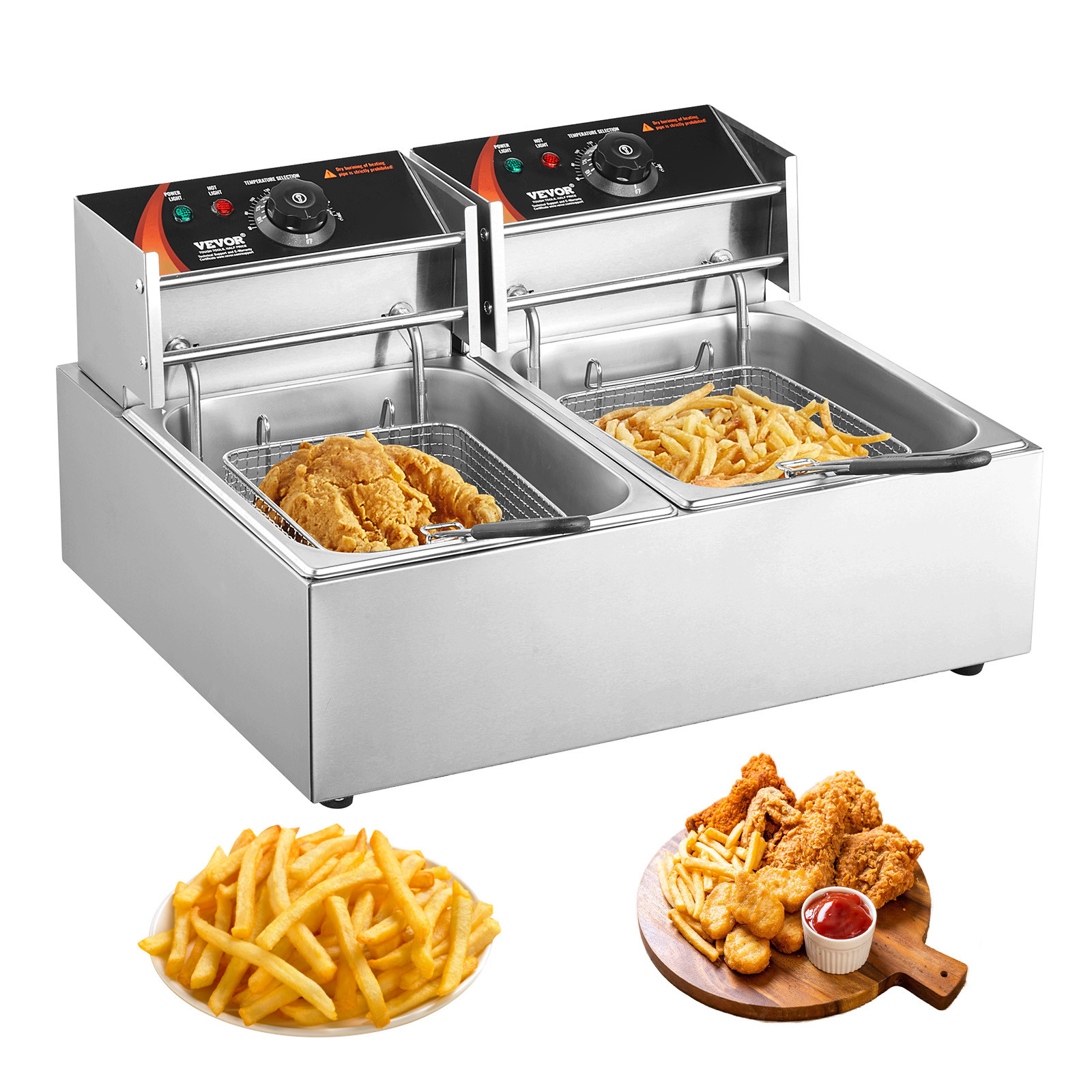 VEVOR Commercial Electric Deep Fryer Countertop Fryer 3000W Dual Tank 2x9Qt/8.6L