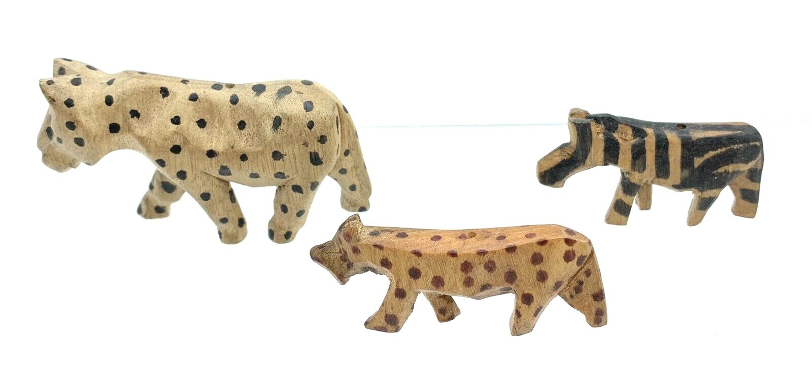 Lot of 3 Miniature Hand Carved Wooden African Safari Small Animals Primitive
