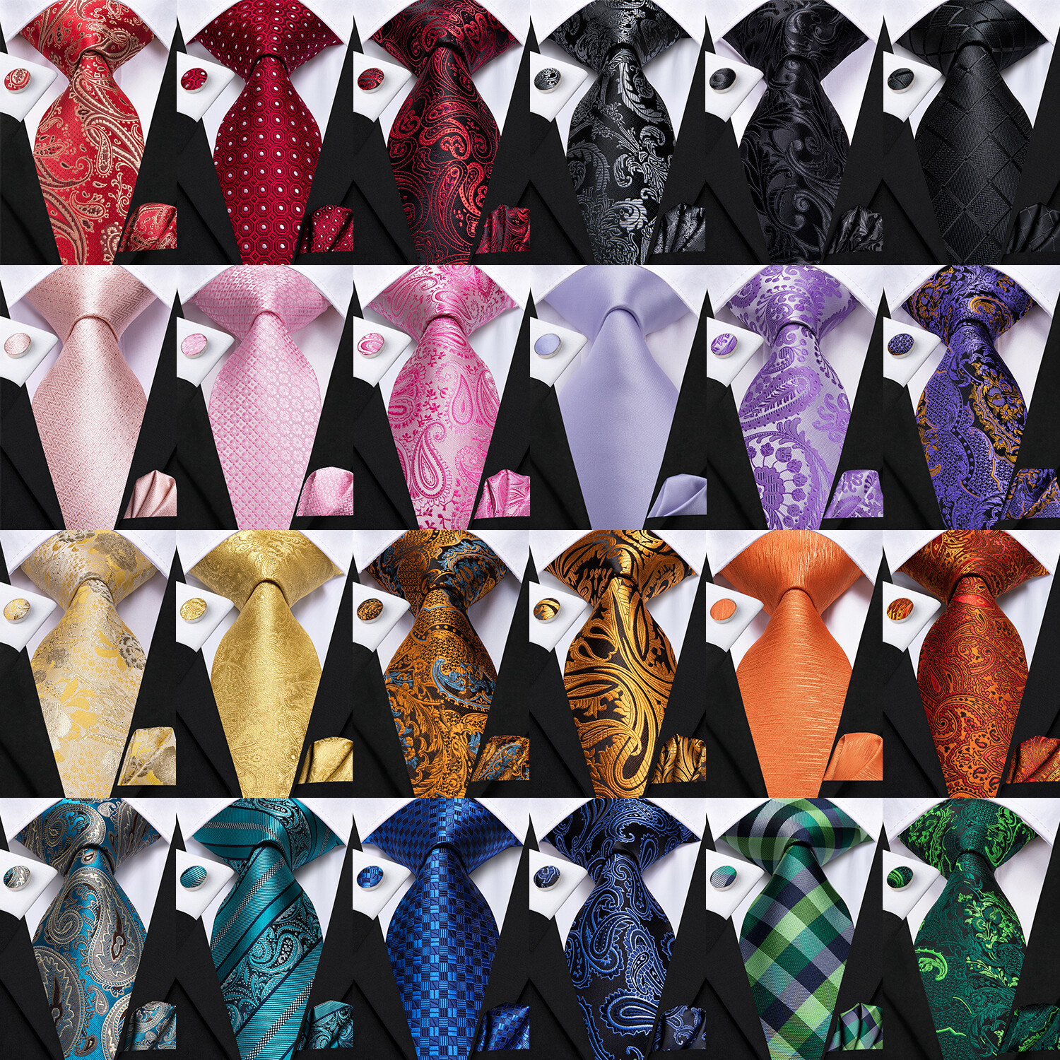 Mens Woven Wedding Ties 100 Colours Paisley Floral Solid Necktie Handkerchief Se