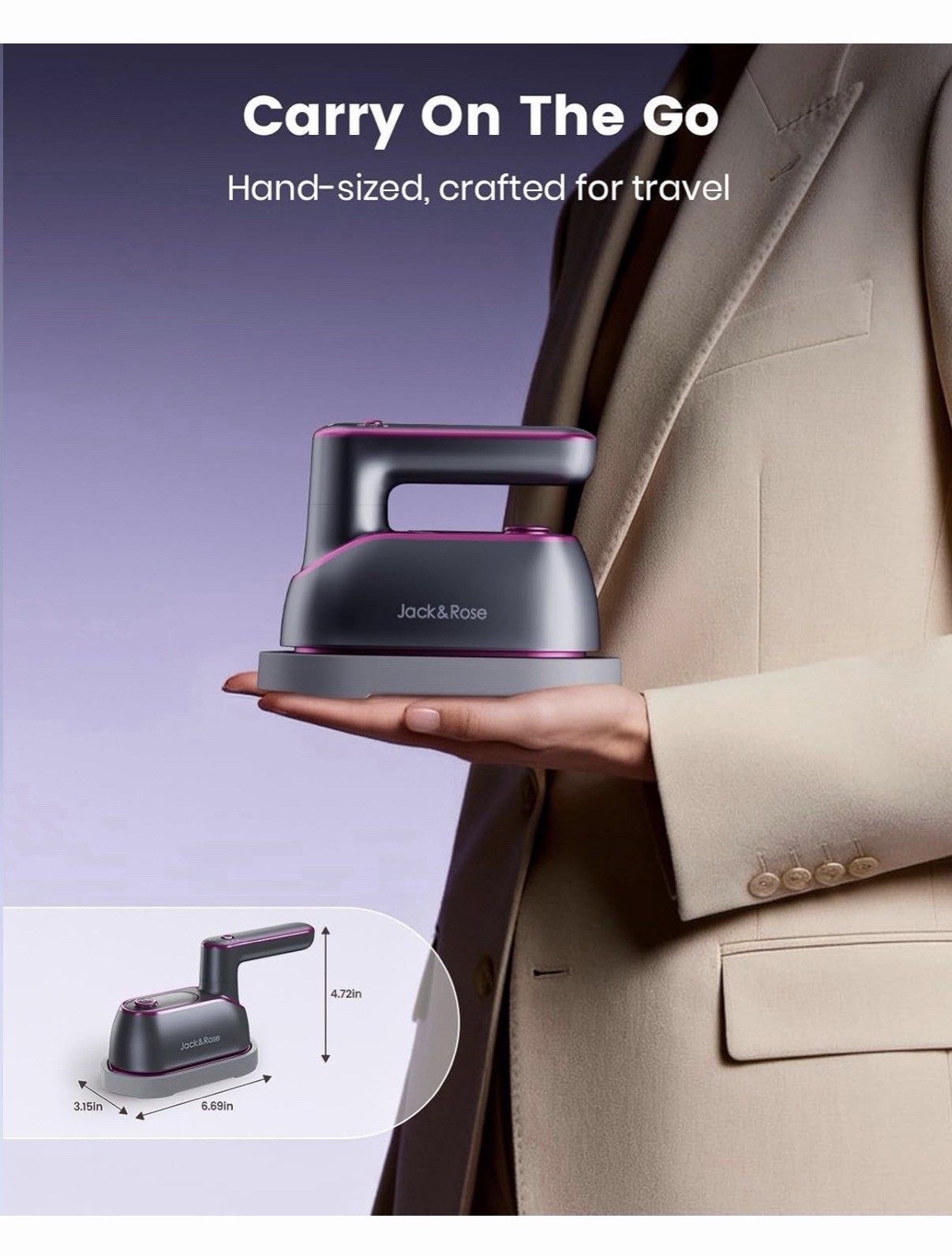 Jack and Rose Travel Steamer Iron Clothes Portable Handheld 1200W Fast Heat