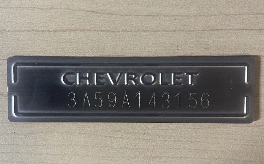 CHEVY CHEVROLET DOOR DASH TAG DATA SERIAL NUMBER PLATE *Stamped w/ Your Number*