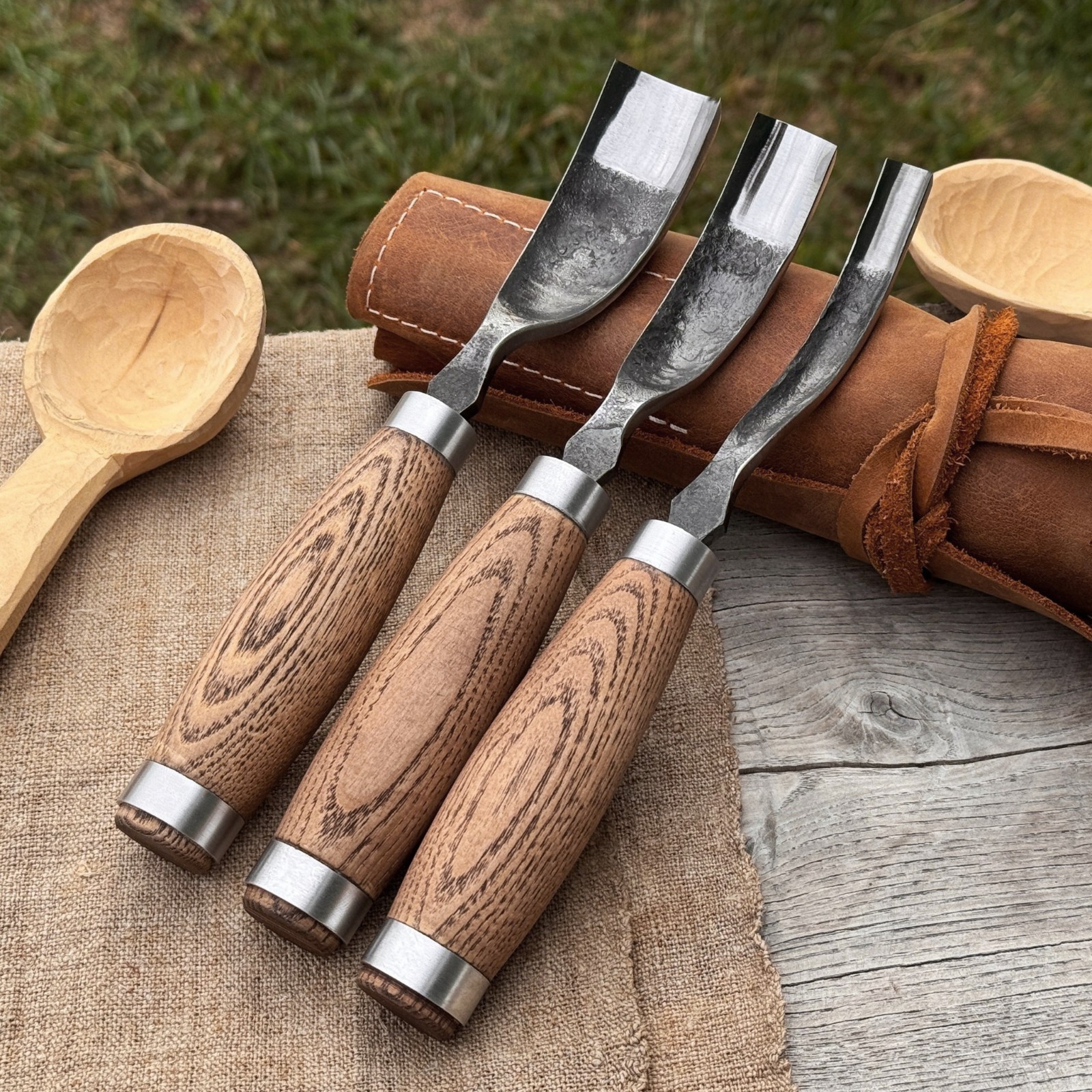 3 Piece Spoon Bent Gouge Set 52100 Carbon Steel Wood Carving Tools