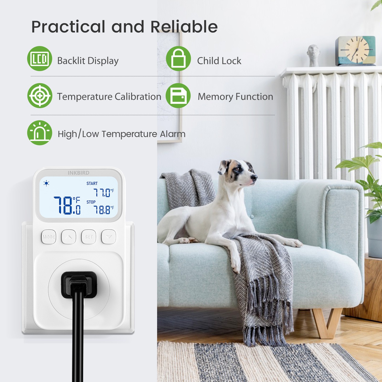 INKBIRD Plug in Thermostat 1800W Heating Cooling Temperature Controller Timer CF