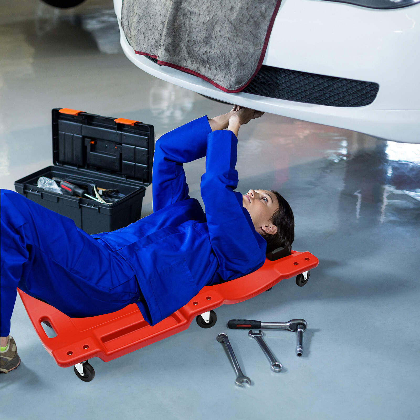 40" Low Profile Mechanic Creeper LED Light Auto Repair Automotive Rolling Garage