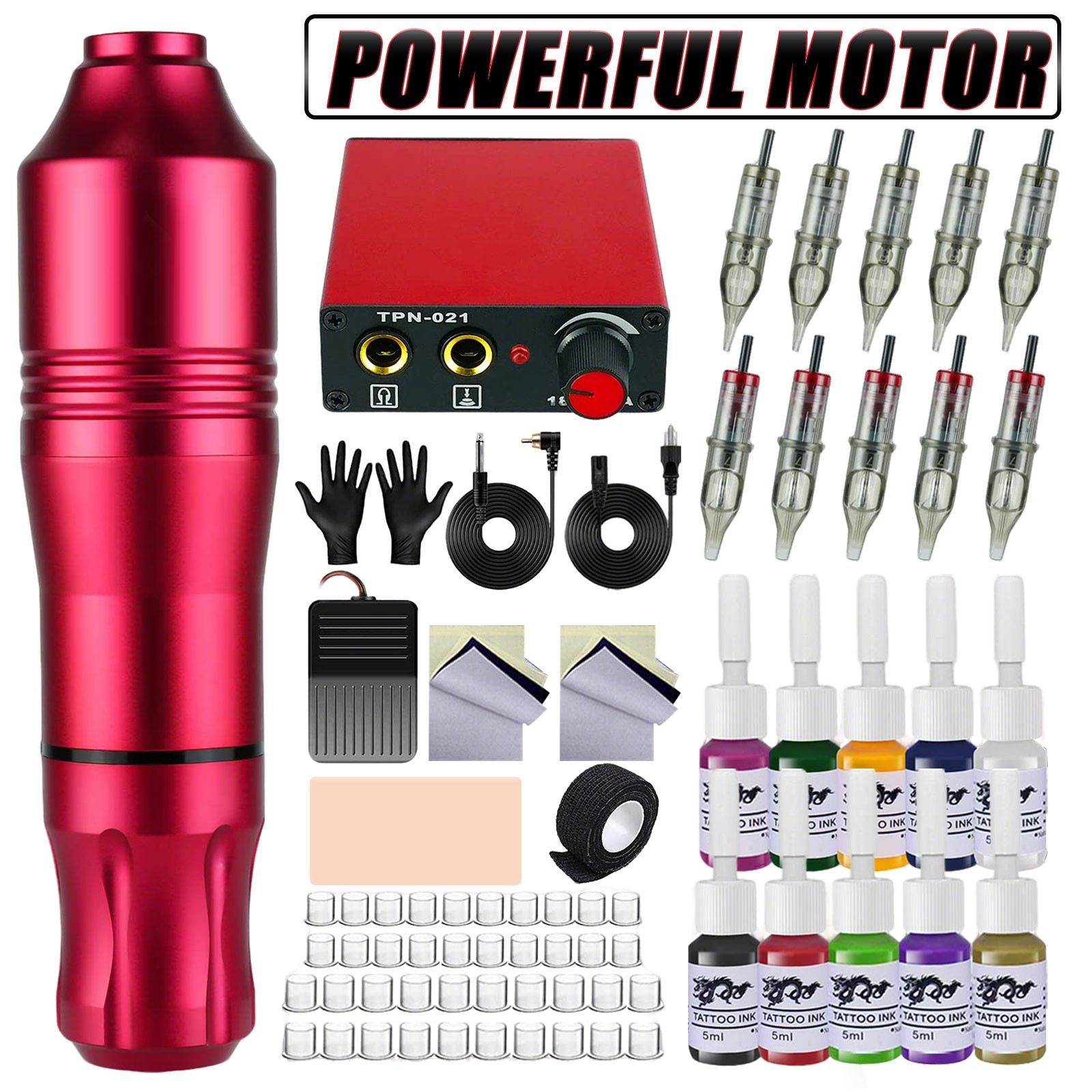 Wireless Tattoo Kit Complete for Beginners Pen Machine with Power Supply Needles