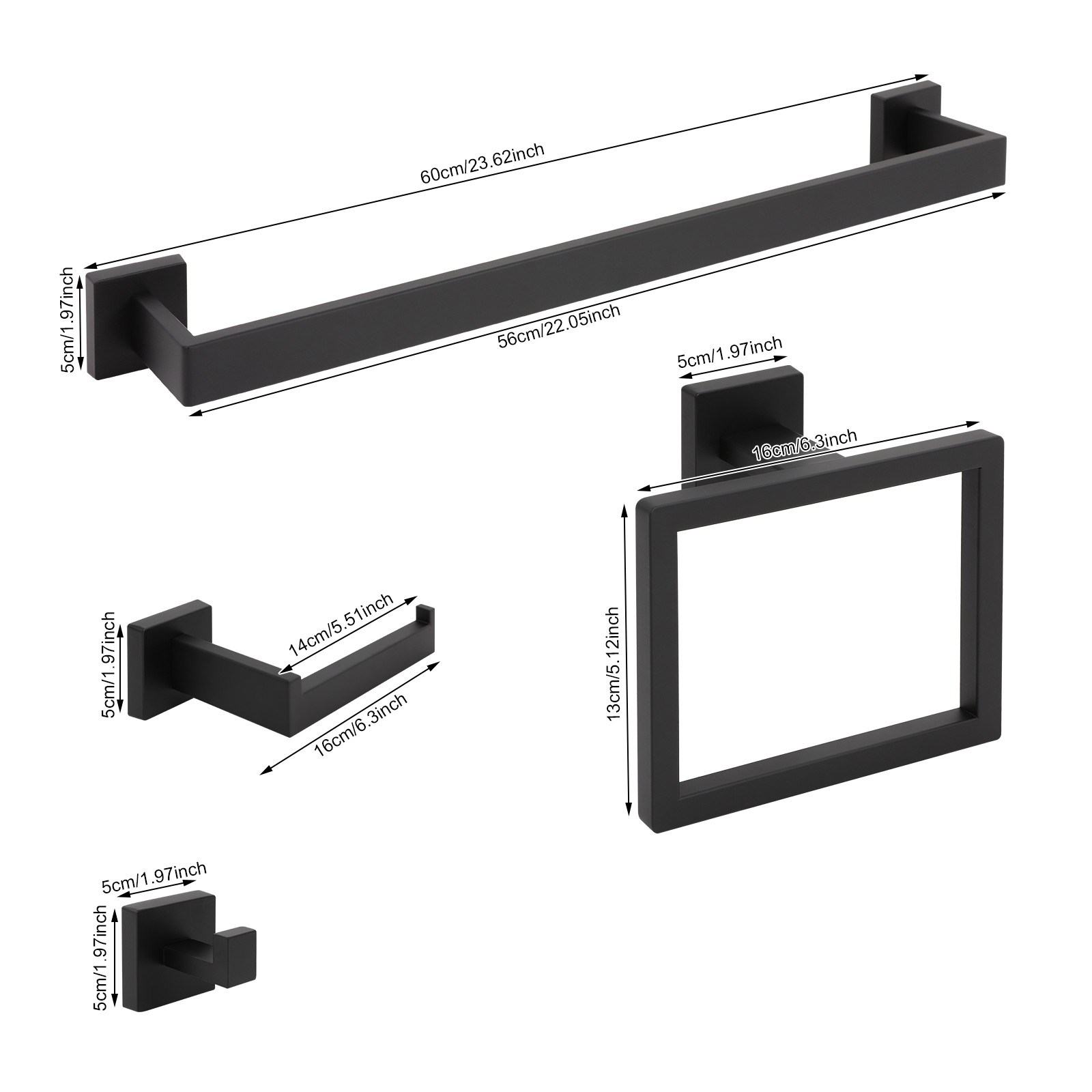 15 Pcs Black Bathroom Hardware Set Towel Bars Towel Rings Hooks Stainless Steel