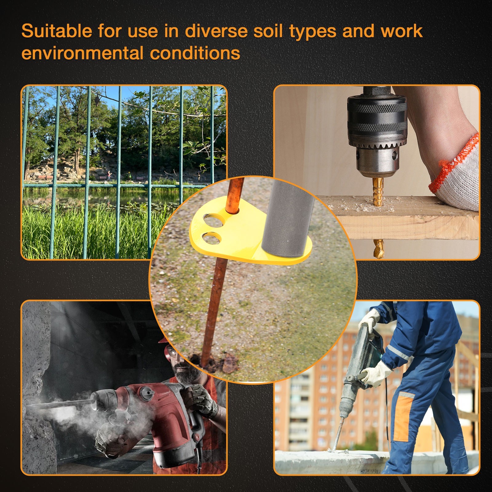 SDS Plus Ground Rod Driver with Adapter Bits For 5/8 1/2 3/4 In Ground Rods