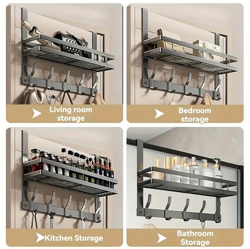 Over the Door 6 Hooks Rack Hanger Bathroom Metal Organizer for Clothes Hats Bags