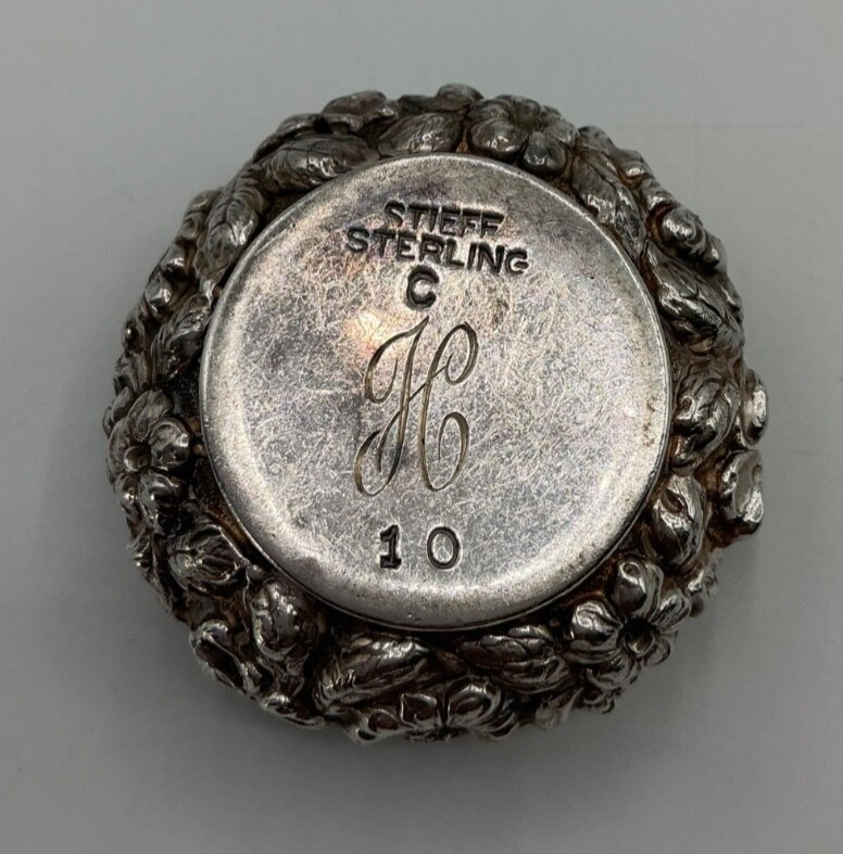 Antique Set Stieff Rose Sterling - Salt Cellar, Spoon and Pepper Shaker, 4 pc