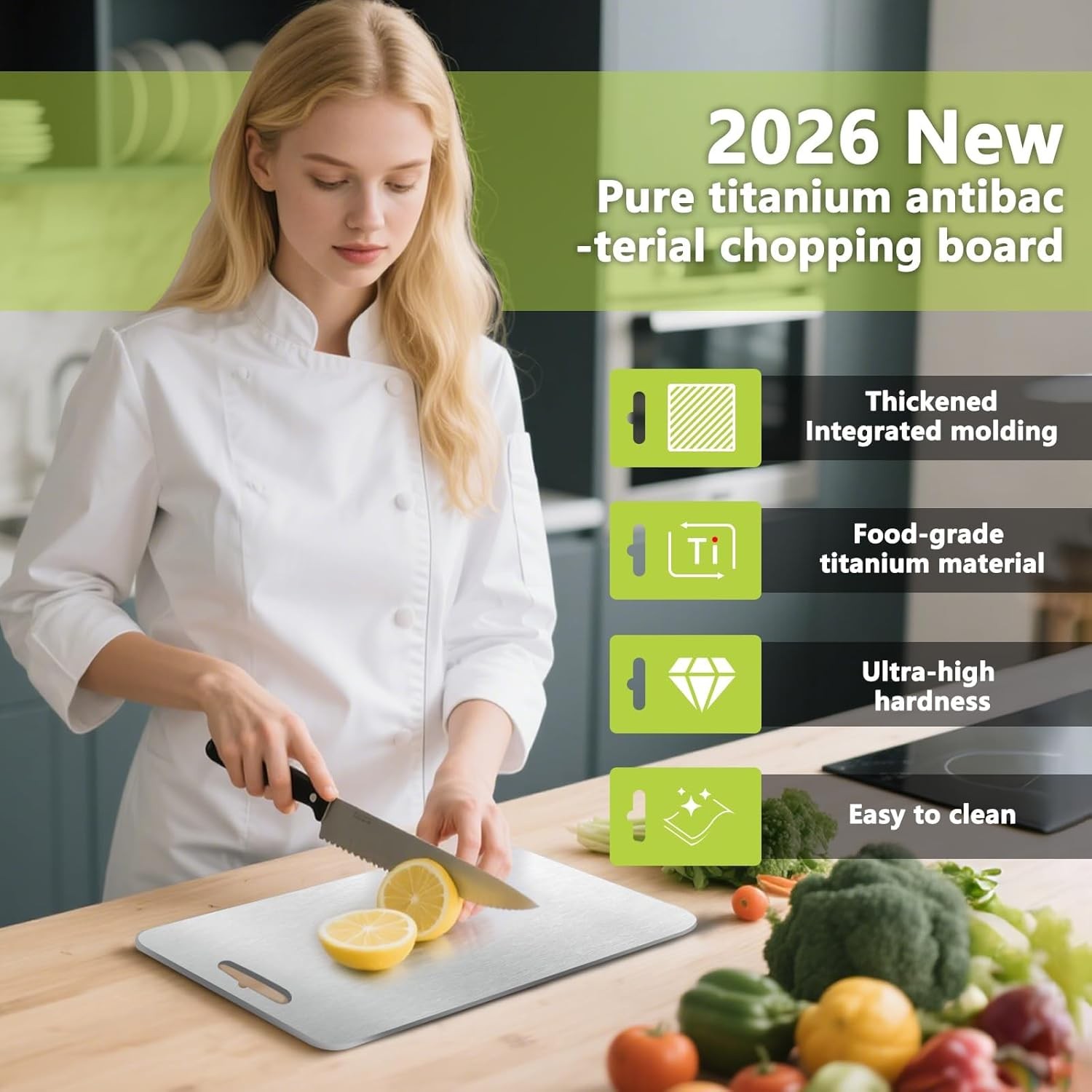 2026 New Food-Grade 100% Pure Titanium Cutting Board Set of 3, Double Sided Cutt