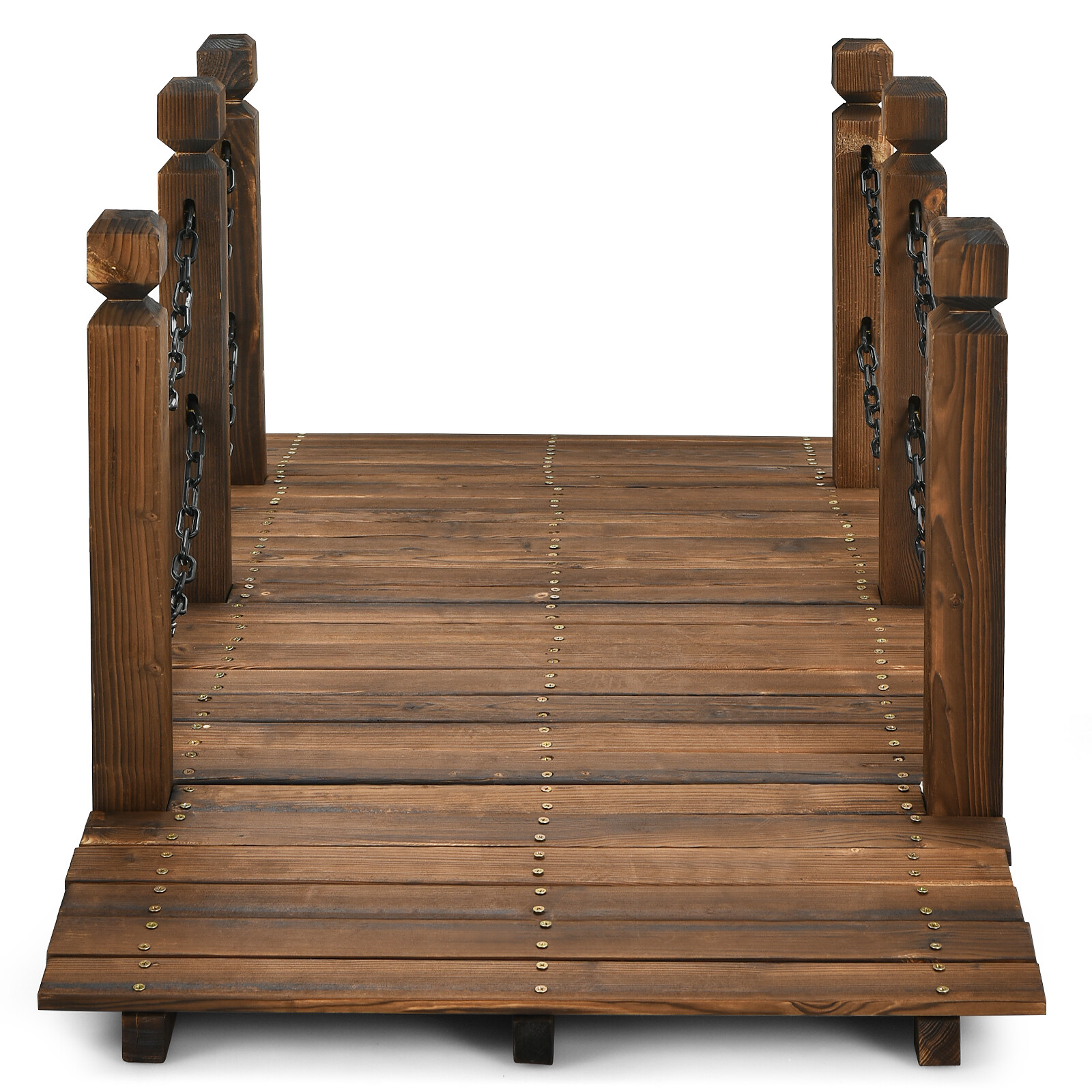 Patiojoy 5 ft Wooden Garden Bridge Arc Footbridge Stained Wood Finish Walkway