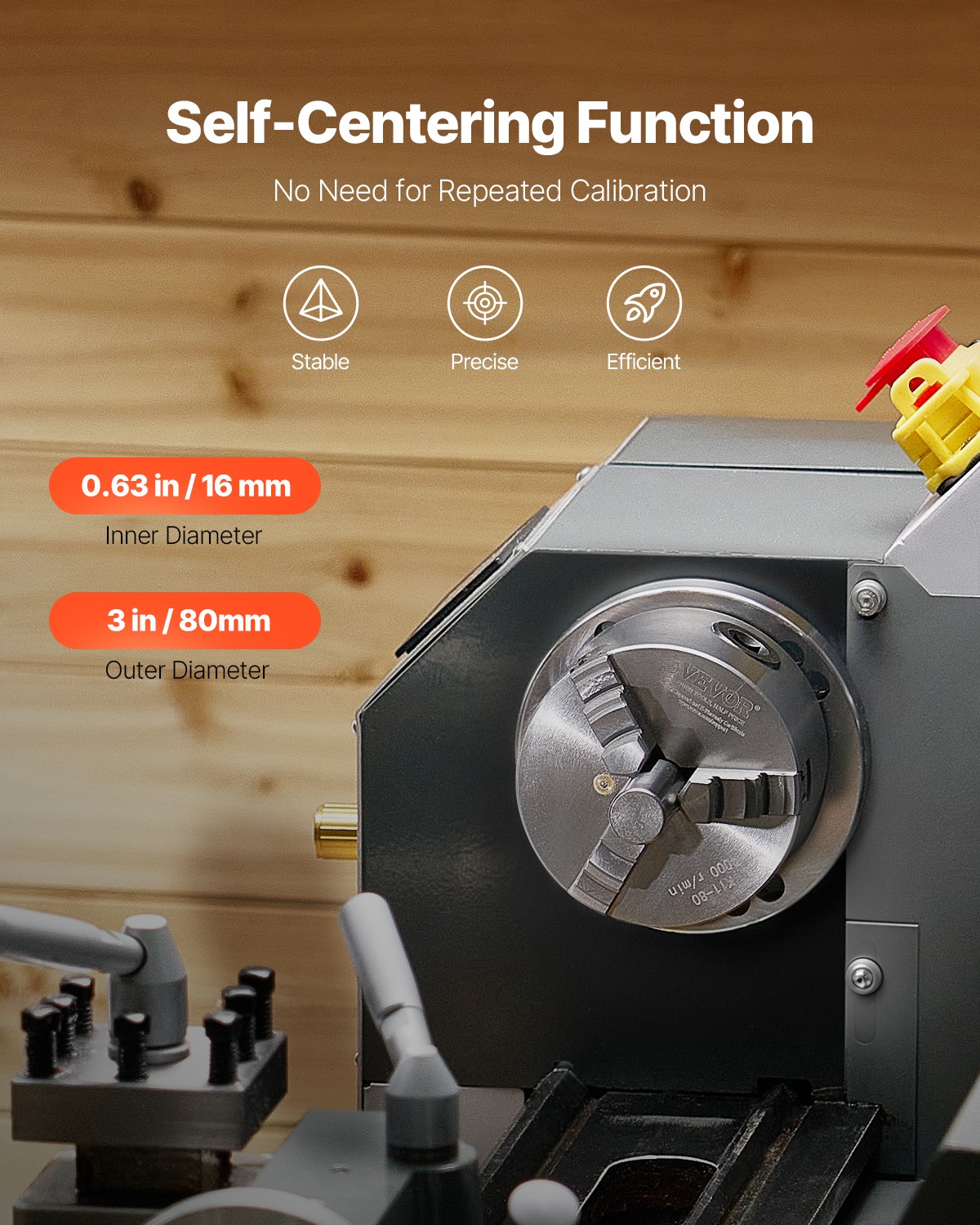 VEVOR 3 Inch 3-Jaw Self-Centering Lathe Chuck for Drilling Milling Machine 3D