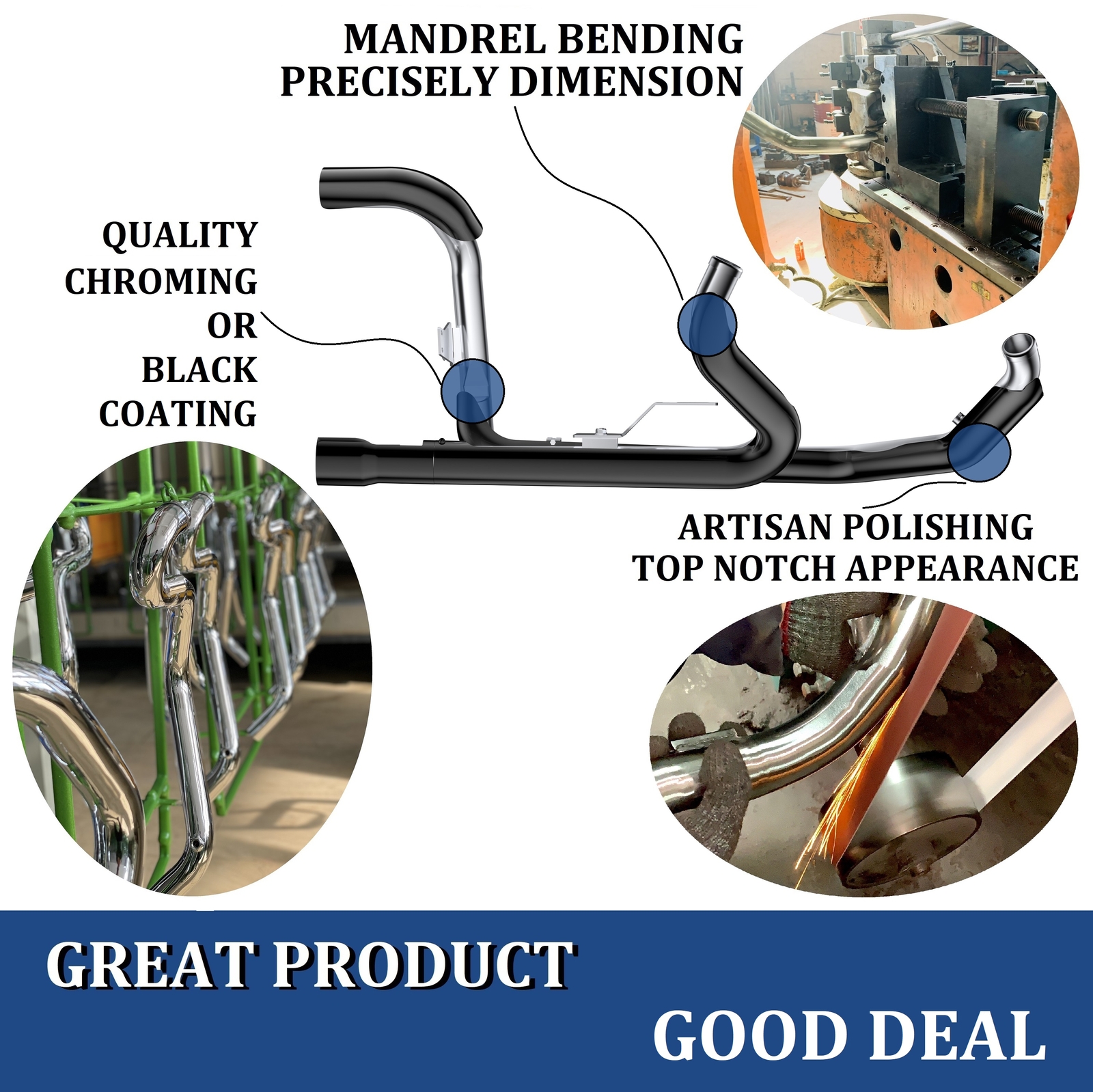 SHARKROAD Independent True Dual Exhaust for Harley 2017-Up Touring Black