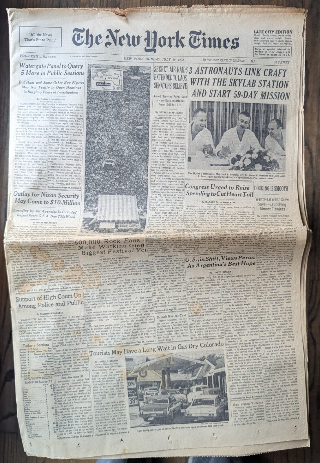 New York Times July 29 1973 Grateful Dead Watkins Glen Section One Only Skylab