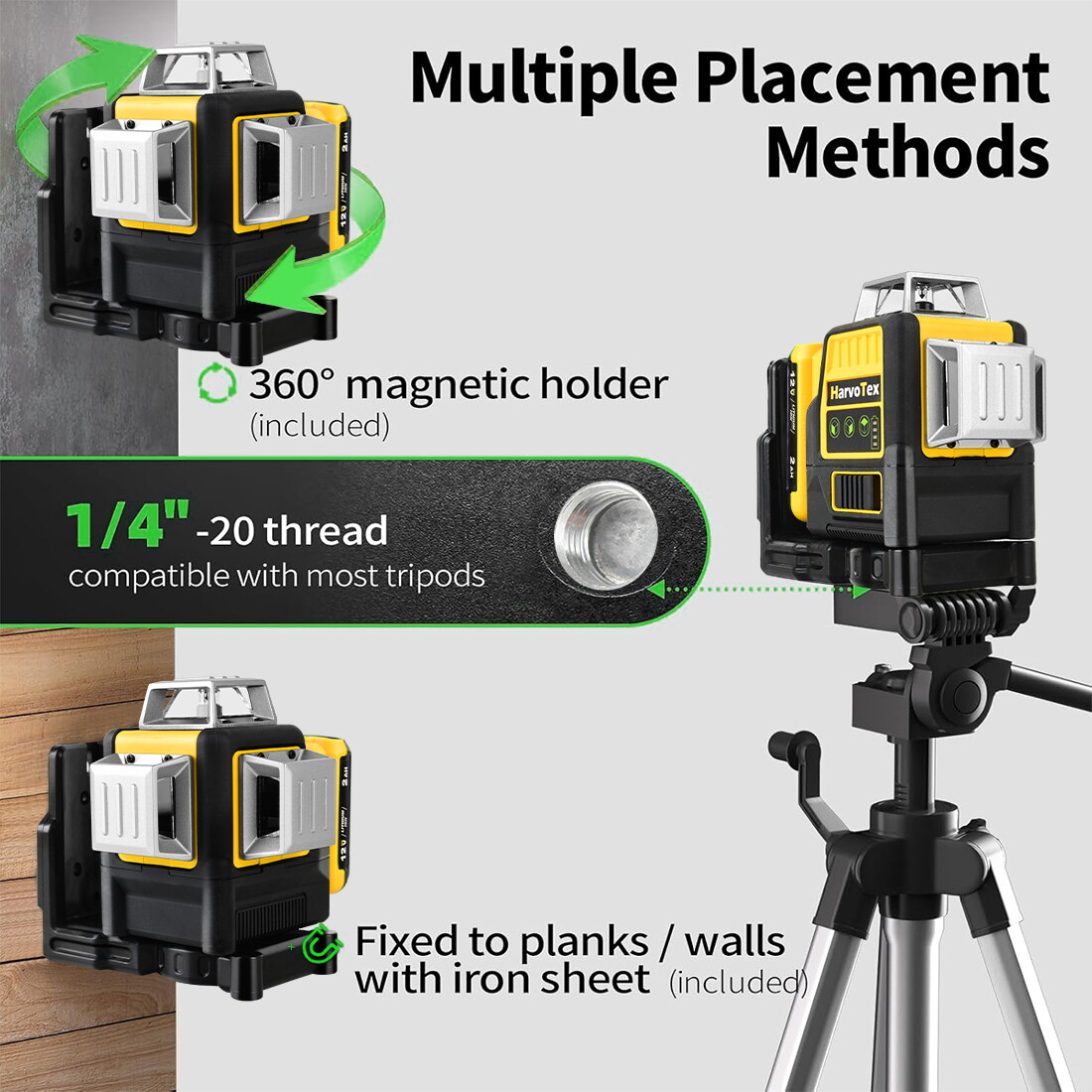 Laser Level for Dewalt 12V 3 Sides*360° Vertical 12 Lines Horizontal Green Light