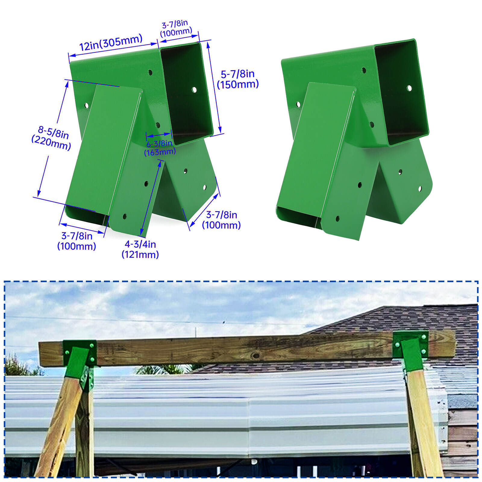 (Set of 2) Brackets 1-2-3 A-Frame Swing Green Powder-Coated Heavy Duty Steel
