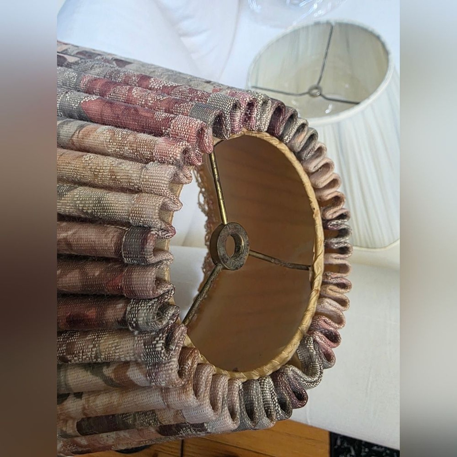 Vtg Threshold Home Brand Champagne Bell Lamp Shade Pleated Fabric Beaded Fringe