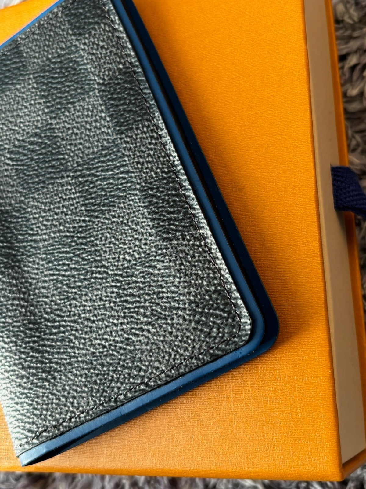 AUTH Louis Vuitton N64432 Damier Graphite Blue Edge Card Case Wallet AB LV